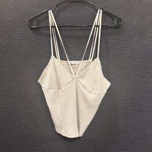 Zara Ribbed Cream Spaghetti Strap Top